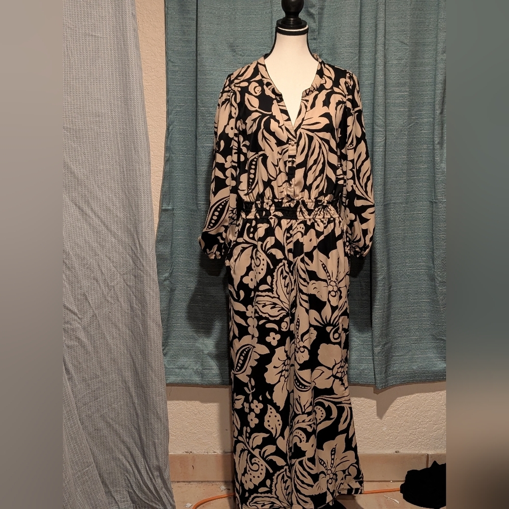 Umgee Black and Tan Floral Jumpsuit